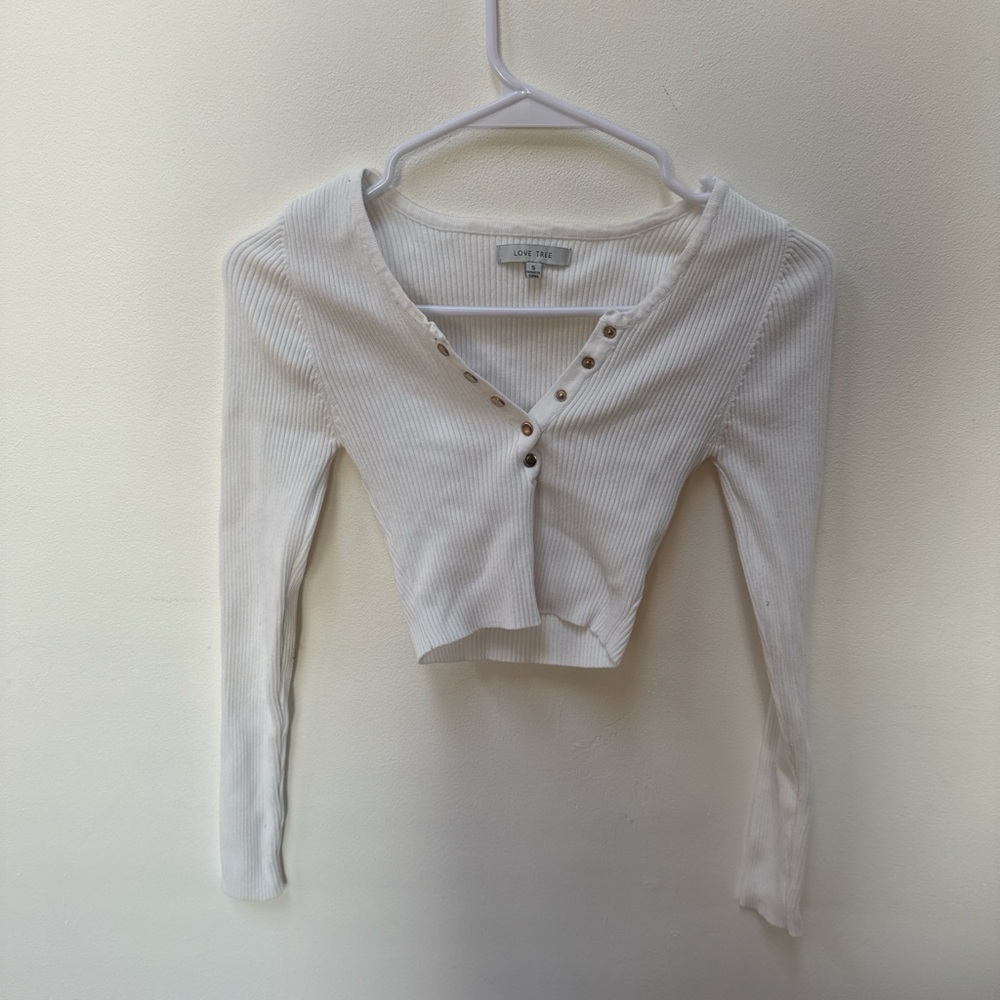 White Long Sleeve Crop Top